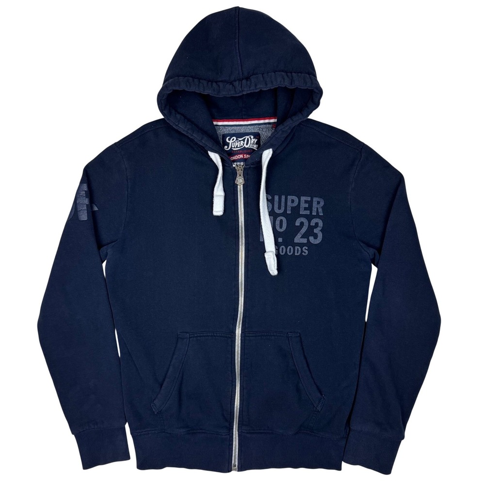 Superdry London Spirit Zip Up Hoodie Graphic Mens Medium Navy Blue Athleisure
